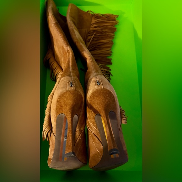 Like New: Sam Edelman ‘Ellis’ Brown Suede Fringe Over the Knee Boots - Picture 7 of 8